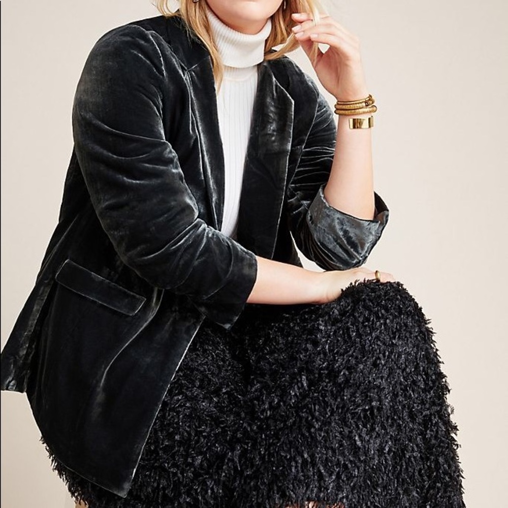 Anthropologie Alessia Velvet Blazer Gray Plus 3X